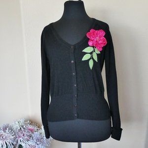 Willi Smith Black Cardigan with Flower- Size M